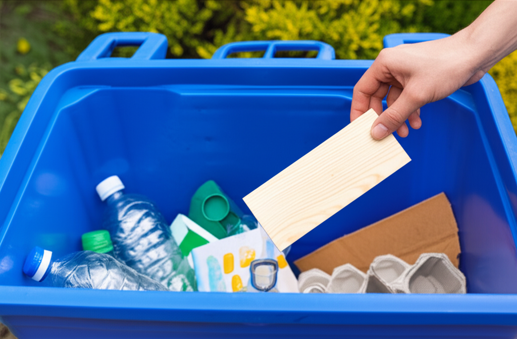 Generate a high-quality, relevant image prompt for an article about: Can You Put Wood In Recycle Bin